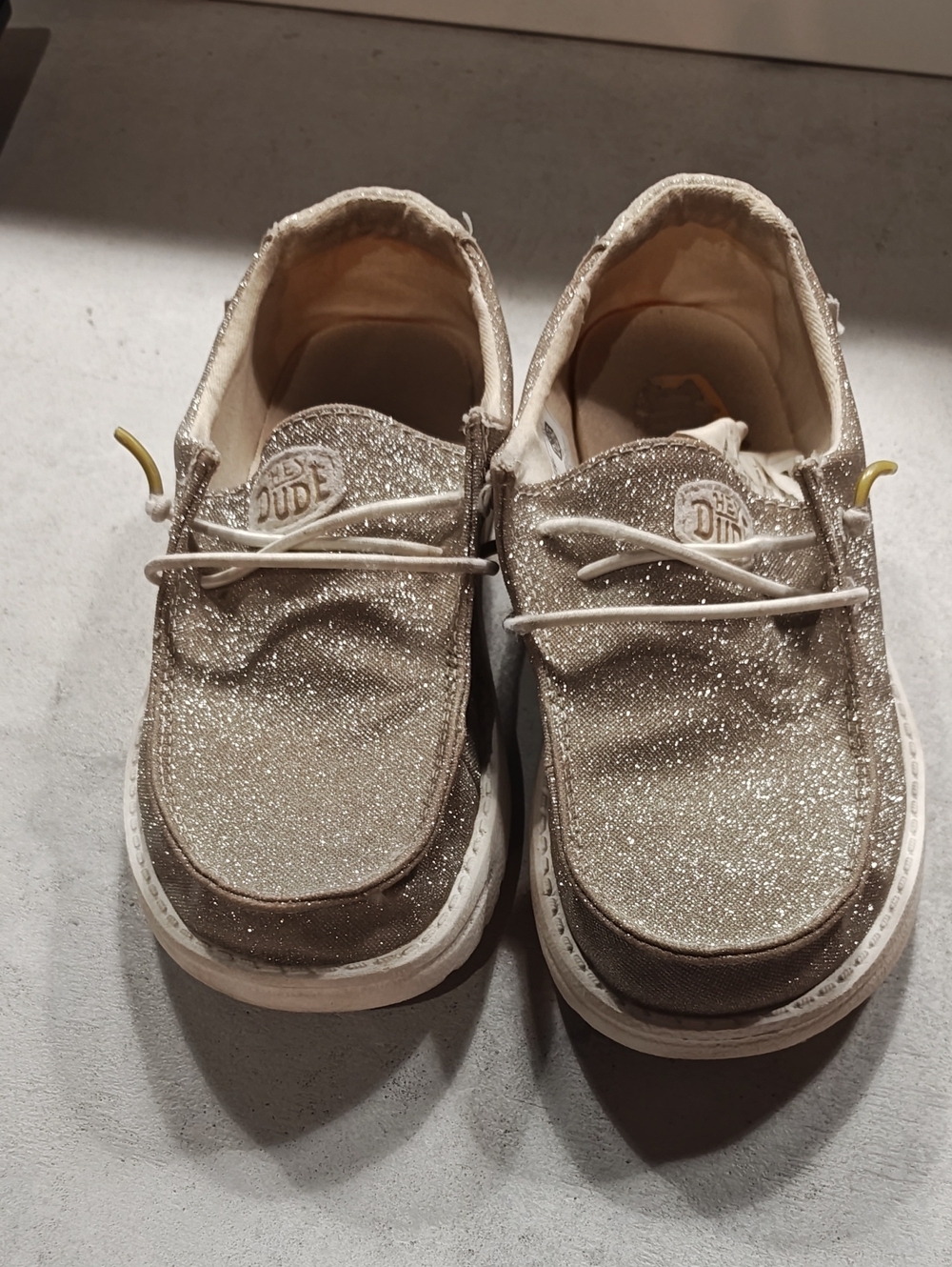 Girls Hey Dude Glitter Slip-On Casual Shoes in Champagne